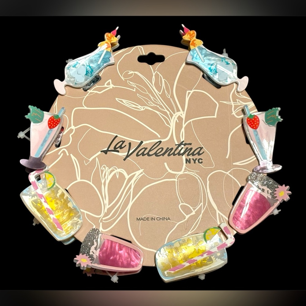 NWT•La Valentina NYC Mix Drink hair clip set